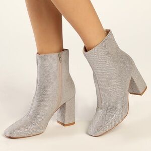 Lulus My Generation Silver Rhinestone Heeled Mid Calf Boots
